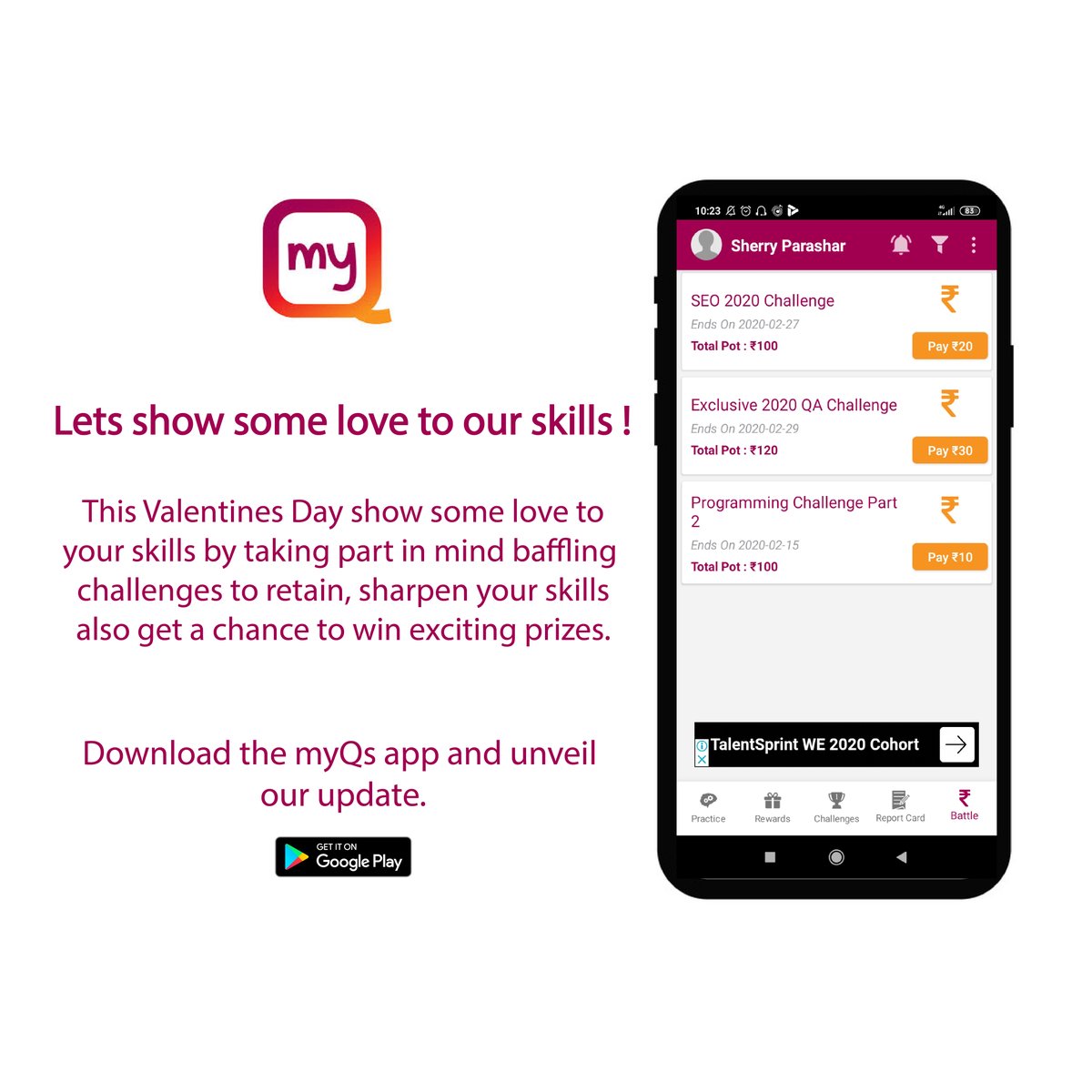 myQsApp's tweet photo. This valentine's day show some love to your skills.
Download myQs app now and play along, to retain your skills and also winning amazing cash prizes.
#techapp #myqs #valentine #digitalmarketing https://t.co/DBeNvSTWln