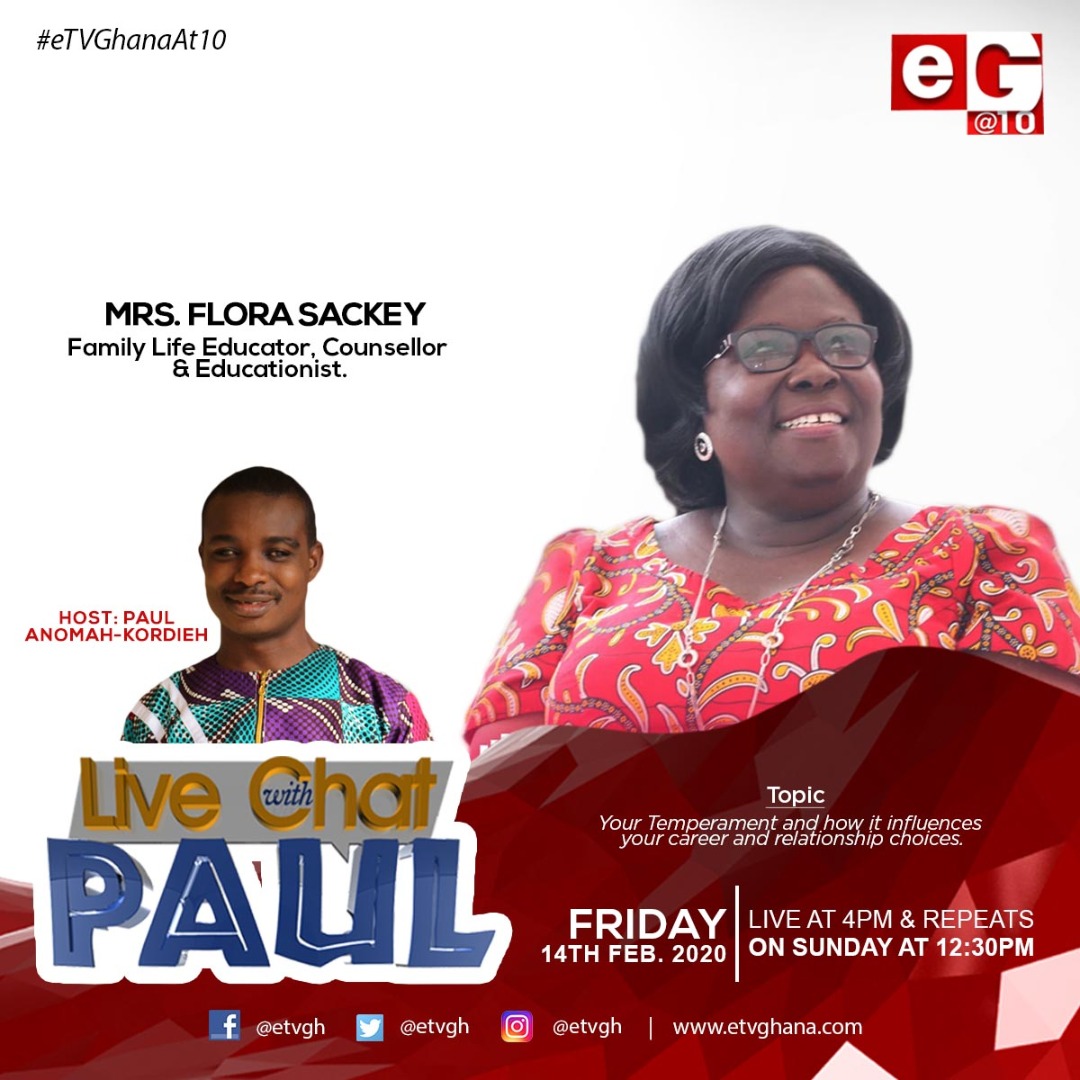 MaryTQ4's tweet photo. Live Chat with Paul today at 4pm. Join @Paul_Kordieh and Mrs Flora Sackey, a Family Life Educator, Counsellor and an Educationist on Your Temperament and its influence on your career and relationship. @etvgh @NosisaDoe @HAPPY989FM @Mswenani @Official_GMA @AmakalynSesi https://t.co/mU3kaD24os
