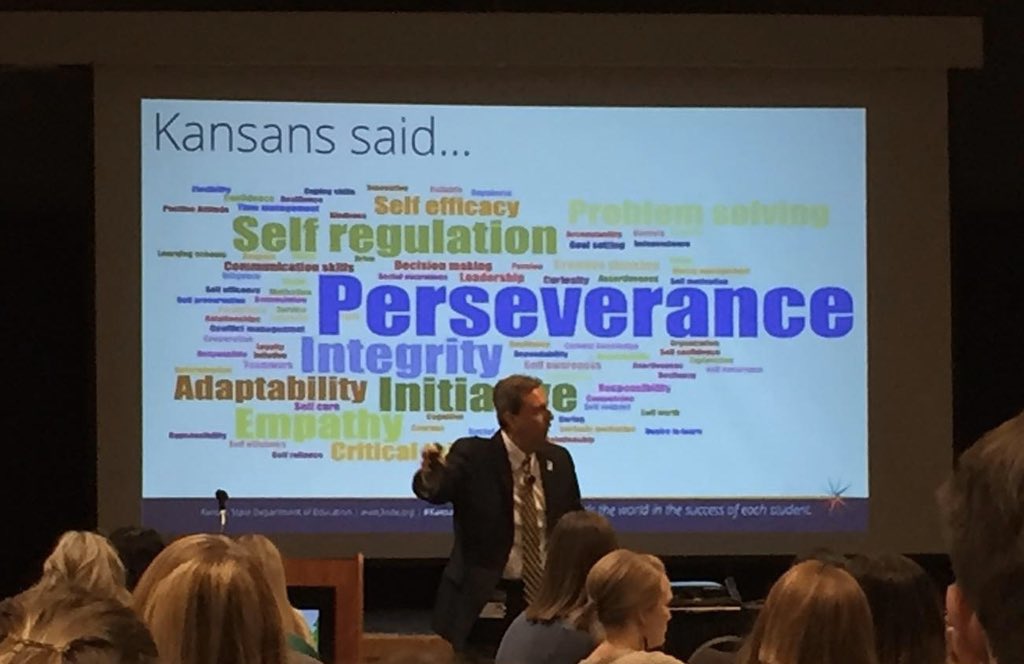 These are the skills Kansans said that are important. These are skills that have to be intentionally embedded into our everyday instruction, role modeled and coached. Love learning from <a href="/KsCommissioner/">Randy Watson</a>. He challenges, inspires, and educates every time. ♥️ #bexceptional