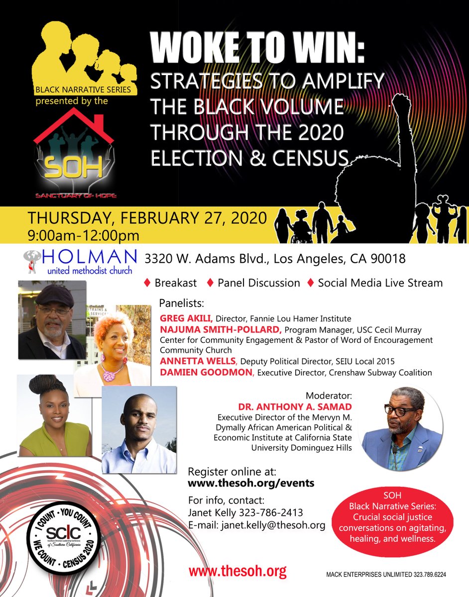 The_SOH_LA's tweet photo. Tuesday is the LAST day to register to vote for California's primaries. Please make sure your info is correct at https://t.co/ttZACBOoRd
RVSP for our event: https://t.co/NPzoz0v9jE
#BlackNarrativeSeries2020 #WakeUp2020 #census #blackhistory #eventsinla #Election2020 https://t.co/1MLoogQzlx