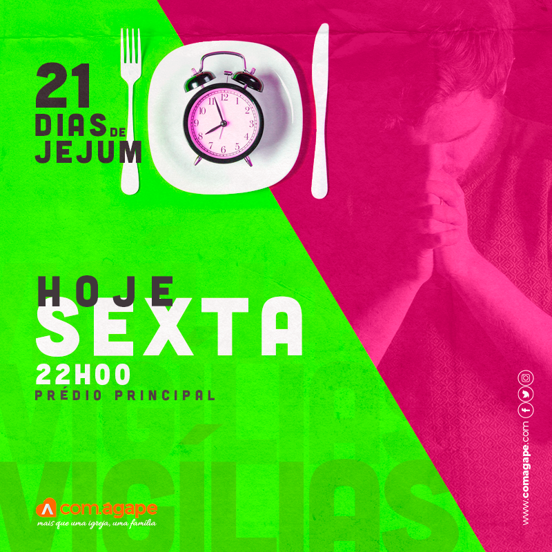 com_agape's tweet photo. Nesta sexta temos a segunda vigília dos 21 dias de Jejum, venha para um tempo de clamor, alinhamento e busca por mais de Deus juntamente com todo time de voluntários da Com.Ágape.

Sexta 07.FEV as 22 horas! https://t.co/9bounK9g2Y