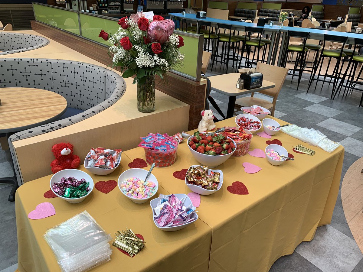 NeumannUDining's tweet image. Happy Valentine’s Day Knights 💙 stop by the dining hall and create your own candy bag!🍬