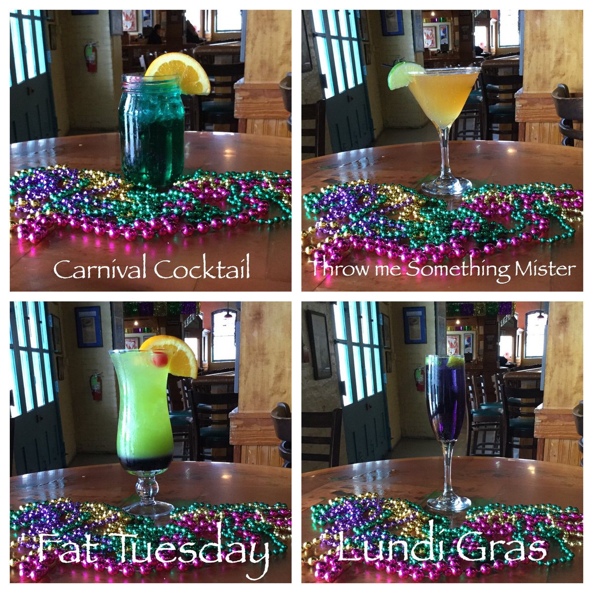 Mulates's tweet image. Throw me something mister...a cocktail that is!! Come check out our special Mardi Gras cocktails this carnival season...they will have you dancing on the street in no time!! #mulates #cajun #nola #mardigras #carnivalseason