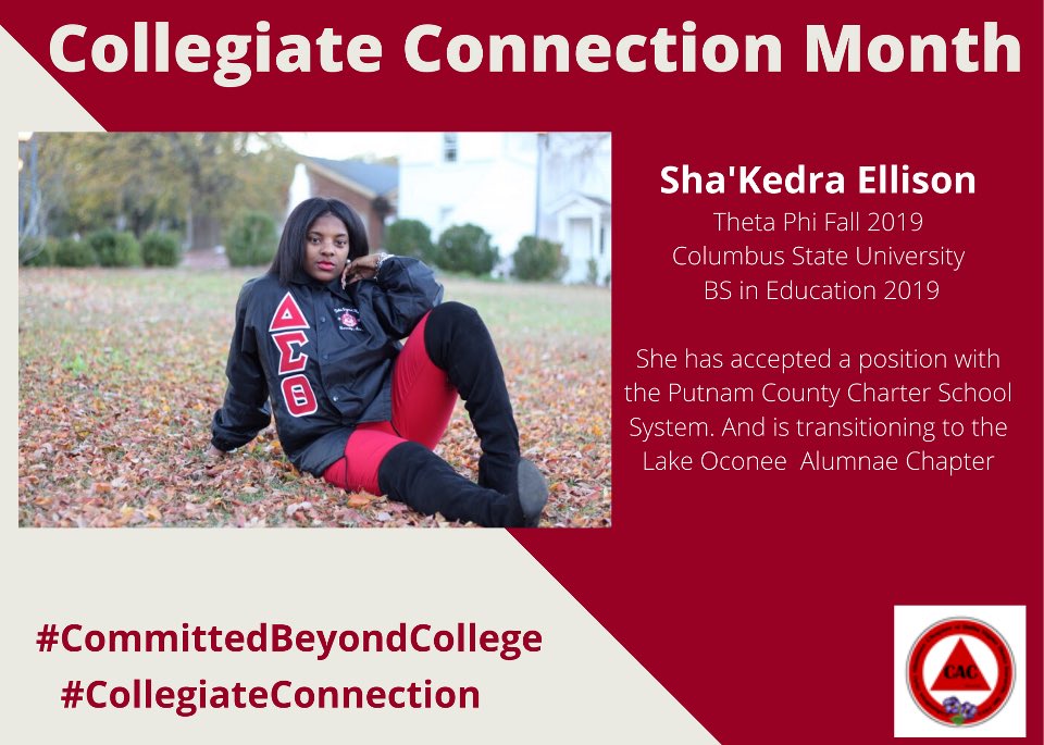 CAC_Chapter's tweet photo. Today’s Collegiate Connection Month spotlight is Sha’Kedra Ellison! #CommittedBeyondCollege #CollegiateConnection #CACDST https://t.co/razPkzflnV