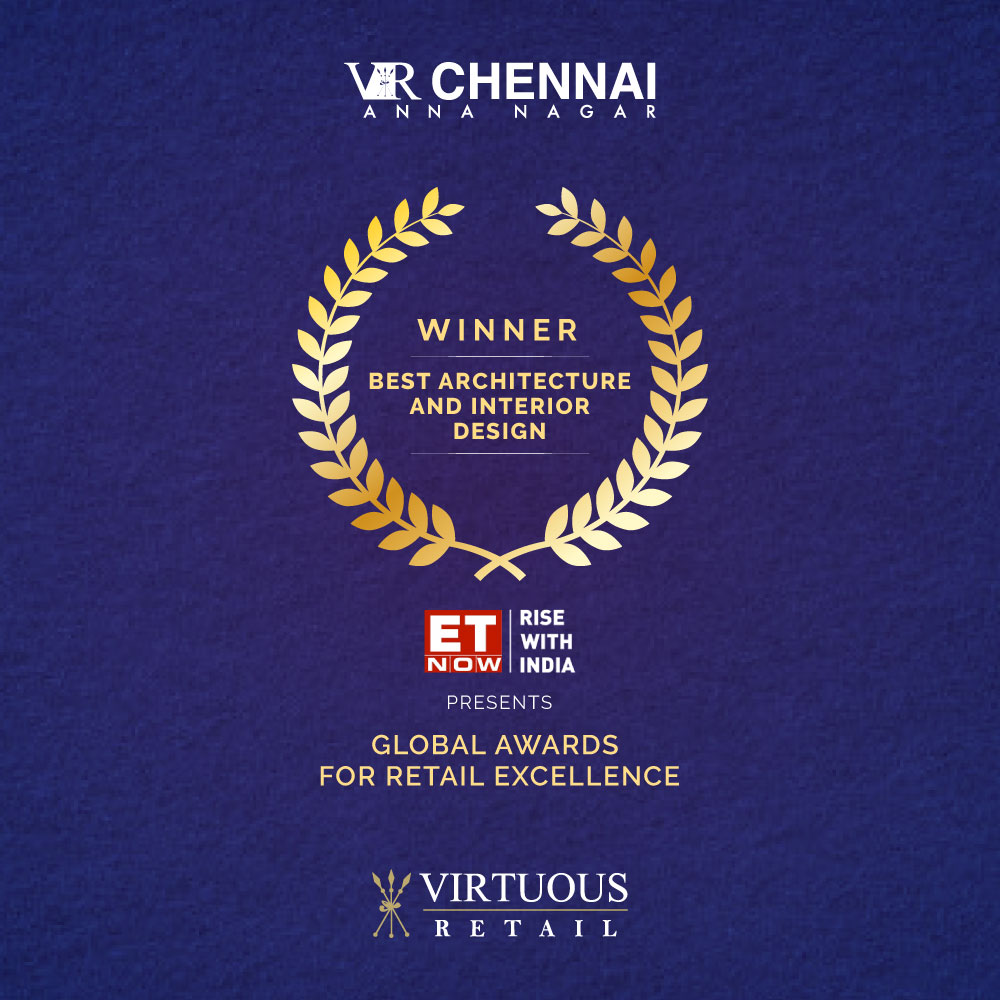 It's a proud moment for us as #VRChennai has laid claim to the prestigious title for Excellence in #Architecture & #Design at the #GlobalAwardsForRetailExcellence 2020, presented by #ETNOW. 

 #ConnectingCommunities #IndianRetail #UltimateShoppingDestination #AnnaNagar #Chennai