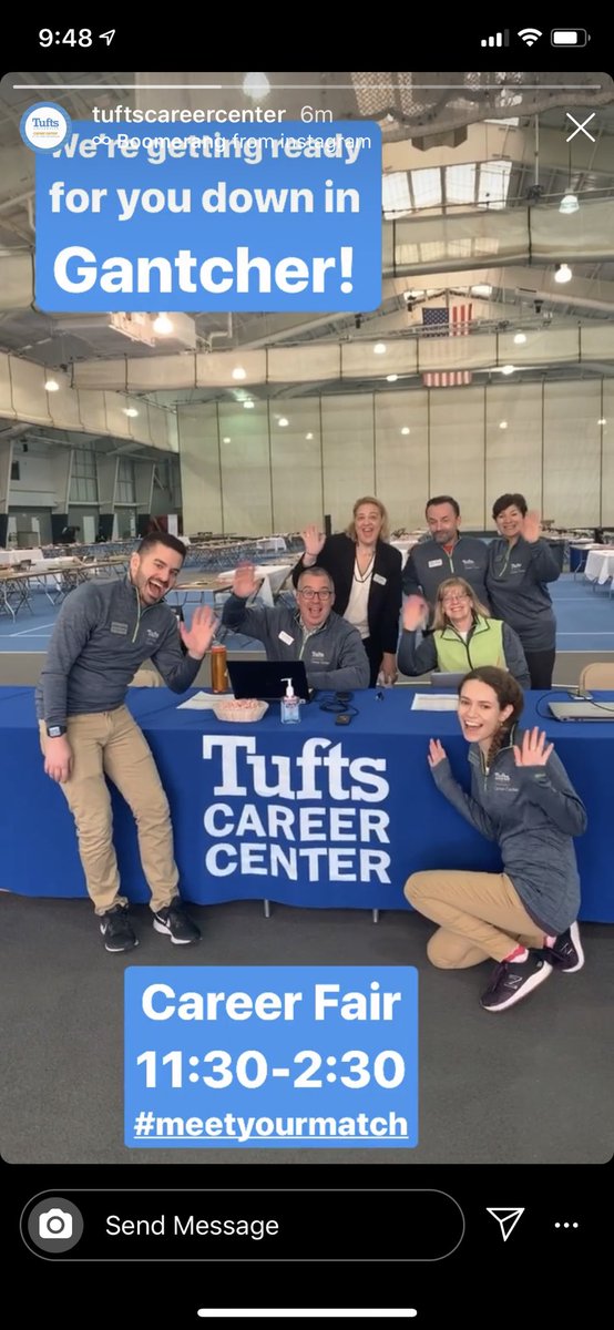 Come check out the Career Fair today from 11:30 to 2:30pm in Gantcher! #MeetYourMatch #Tufts #TuftsCareerFair