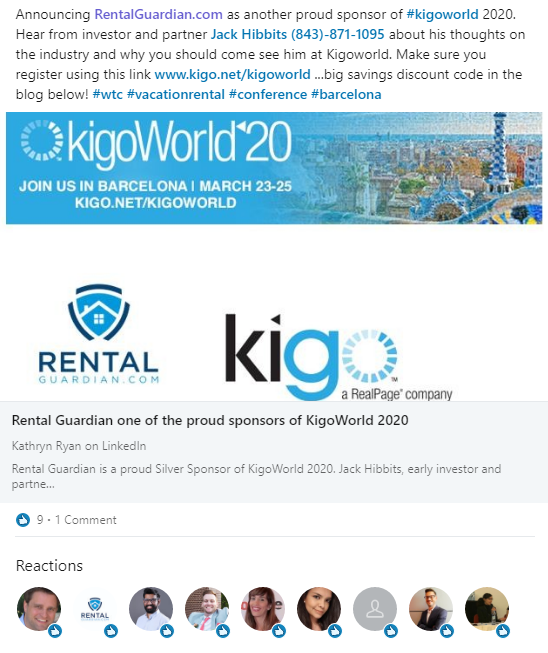 Proud to sponsor KigoWorld2020 #weloveourpartners #vacationrentals #vacationrental #wemakeinsuranceeasy

linkedin.com/posts/kathryn-…