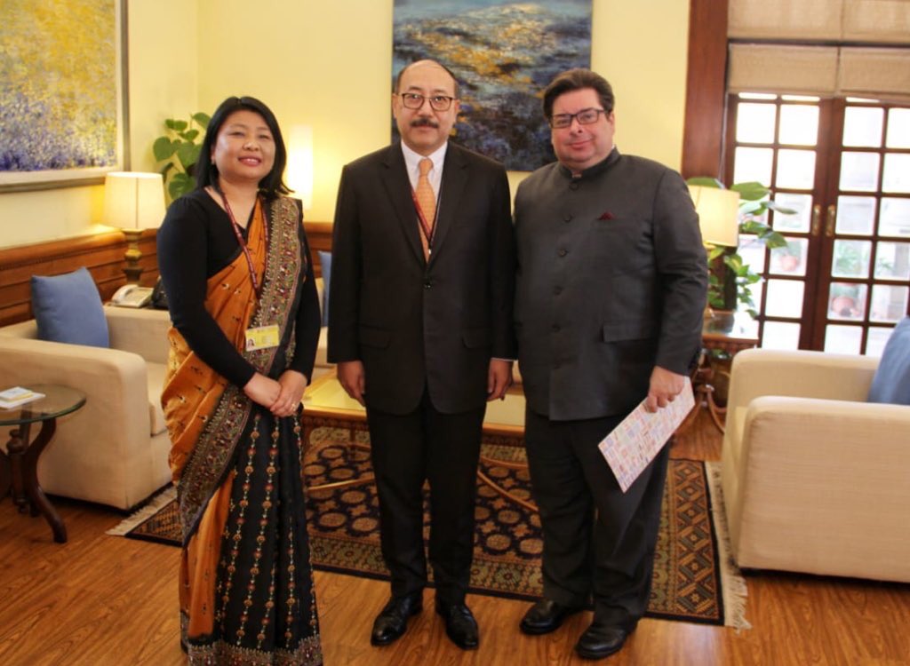 MEAIndia's tweet photo. Foreign Secretary @HarshShringla met Dean of the Diplomatic Corps &amp; Ambassador of the Dominican Republic in India Frank Hans Dannenberg Castellanos. Thanked him for his leadership of the diplomatic community in India &amp; for strengthening diplomatic ties with India @DrEmbassy_India https://t.co/K0EEfL3fQw