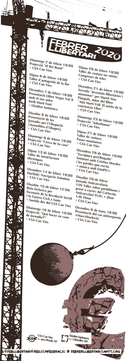 NegresTempestes's tweet photo. Cap de setmana de molta activitat d'NT...
Avui dv 14f 18:30 @CanBatllo : "Anarquisme i independència" amb @jordimartifont_ i @NegresTempestes
Demà ds 15f 11h @SomCanVies : Ruta Revolució i Guerra Civil a #Sants #FLl20
I dg 16f 19h "Suburbanos" @SomCanVies #FLl20
@FebLlibertari https://t.co/zYtKltay9k
