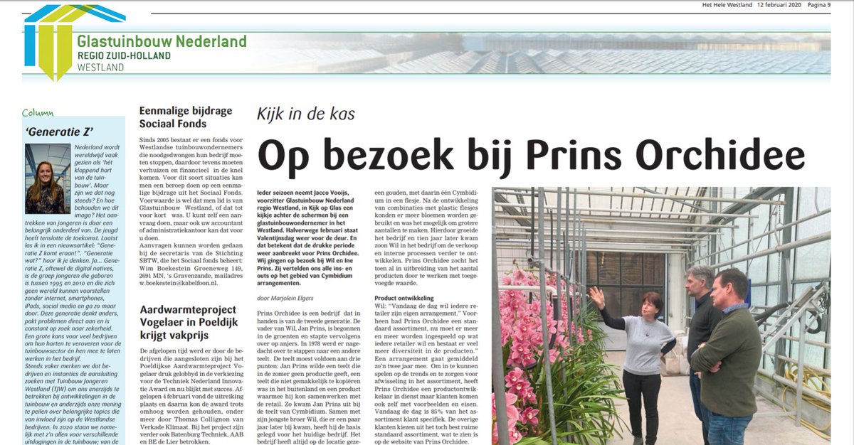 Vandaag vieren we de liefde voor #glastuinbouw Deze keer op onze pagina @hethelewestland hebben wij aandacht voor: "generatie Z" de column geschreven door <a href="/TJWestland/">Tuinbouw Jongeren</a> en waren wij "Op bezoek bij Prins Orchidee". Lees je mee? bit.ly/2tX2s3j