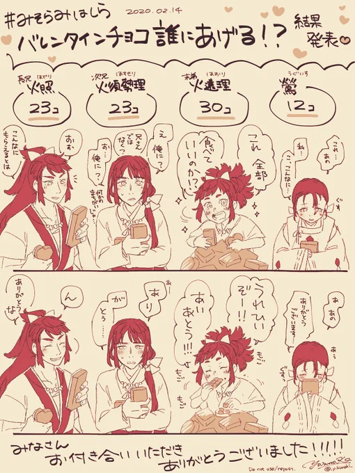 バレンタインお遊び、結果発表!!
まさかまさかこんなにたくさん貰えるとは…ありがとうございました!!!??✨✨✨
#みそらみはしらみちすがら 