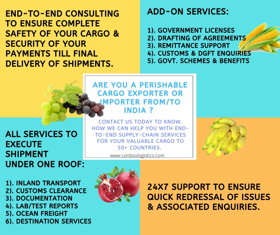 CONBOXLogistics's tweet photo. Are you a perishable cargo Exporter or Importer from/to India ? 

#Perishable #Export #Import #India #SupplyChain #Logistics #CustomsClearance #Transport #Business #CONBOXLogistics #CONBOX360 #FreightForwarding #AirTransport https://t.co/lVDWsYXUe0