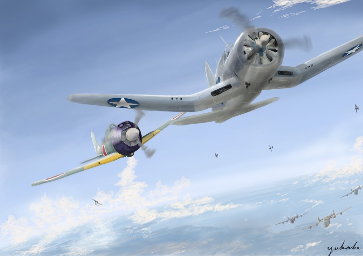 ユキンカ 1943年2月14日に起きた セントバレンタインデーの空中戦 の過去絵です 米陸軍のb 24 P 40 P 38も イラストの後ろに小さく描きました 太平洋戦争 イラスト