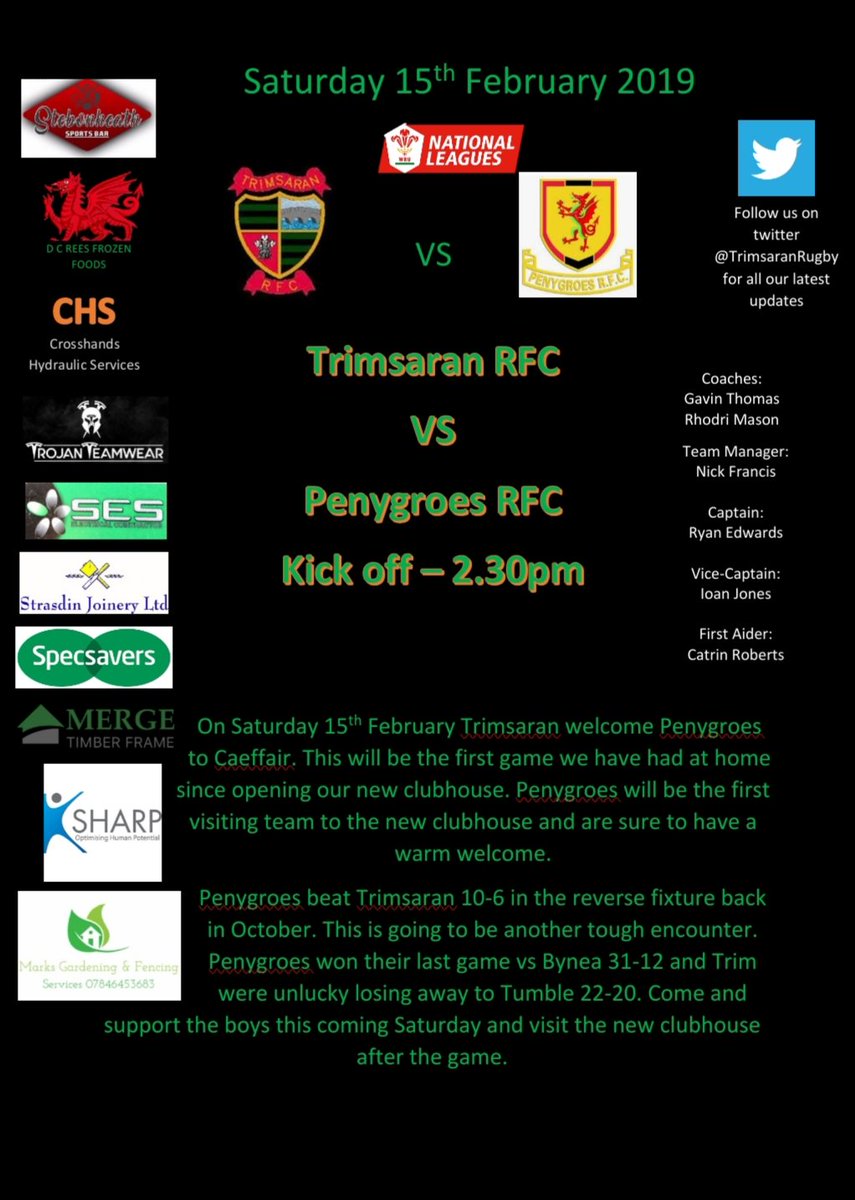 Tomorrow we welcome <a href="/Penygroesrfc/">Penygroes Rugby</a> to Caeffair . It's going to be a wet and windy one 🌧🌧🌧☔☔