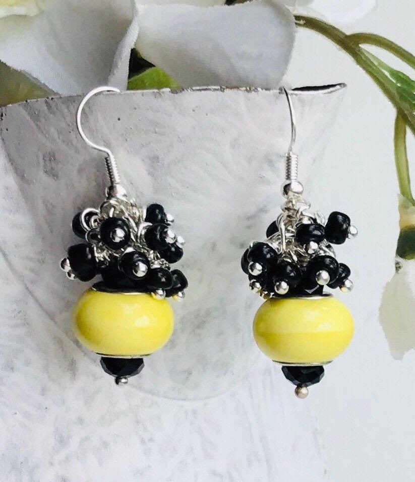 Excited to share this item from my #etsy shop: Yellow cluster earrings, gift for her, statement earrings, handcrafted jewelry #jewelry #clusterearrings #yellowearrings #women #etsyjewelry etsy.me/2P9kaIv