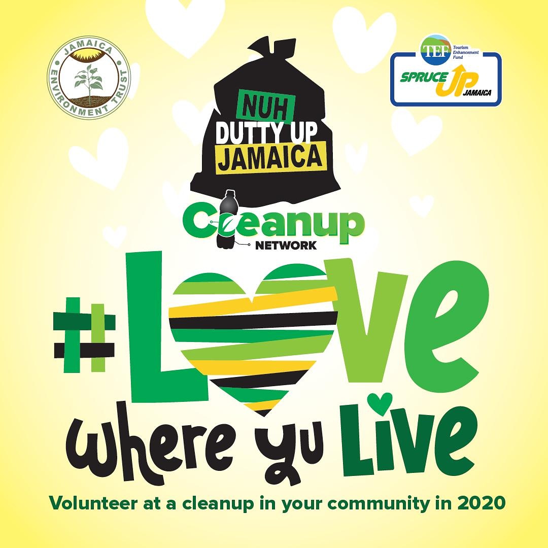 nuhduttyupja's tweet photo. We're excited to announce the 2020 #nuhduttyupjamaica Cleanup Network! Love where yu live 🖤💛💚 - keep it clean and volunteer at a cleanup in your parish this year. Here's this year's schedule of cleanups: https://t.co/geTRXBFFqM #signuptocleanup #lovewhereyulive #jamaica https://t.co/7OHUznyU7d