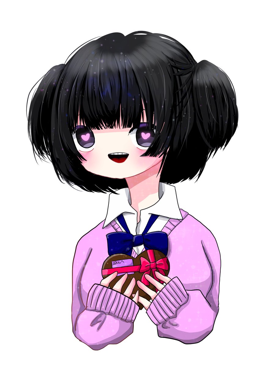 三日ヅキモ 毎年チョコをくれる高校生の彼女をモデルに描きました この前ツーショットを撮ったんだけど彼女シャイだから透明度上がっちゃって写真に写ってくれないんすよね あと俺超イケメンなのに鏡とか写真にうつるとクソブスになるんすよねぇ 写真