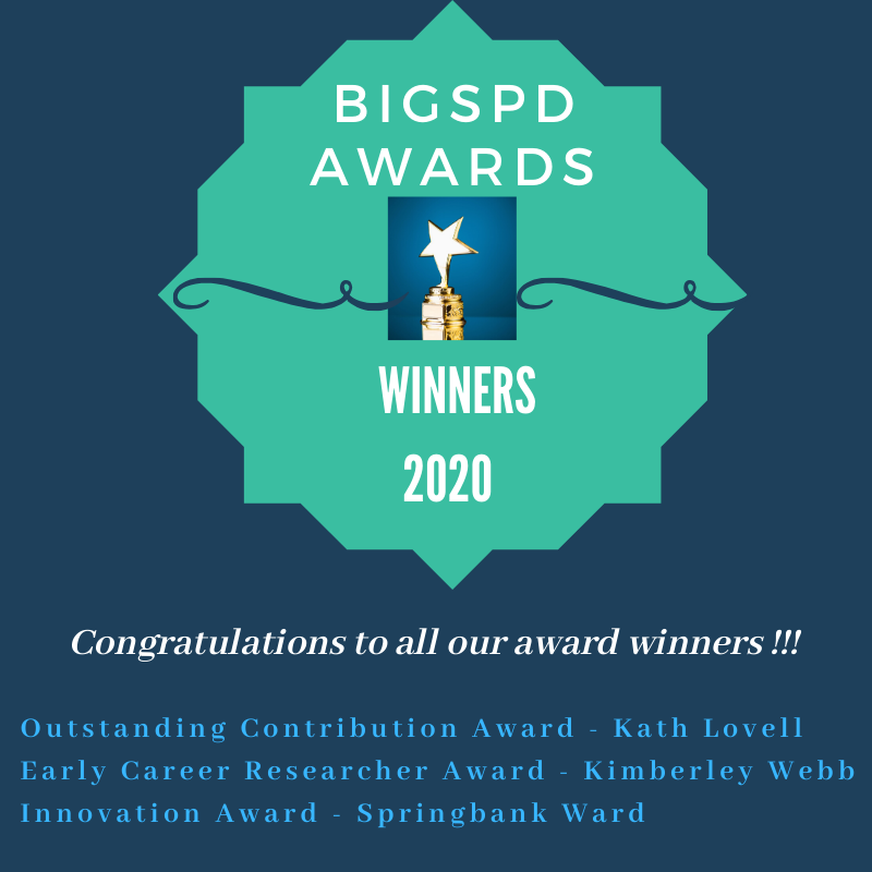 BIG_SPD's tweet photo. BIGSPD are excited to announce this years award winners!! Thanks to everyone who nominated and voted.  #bigspd2020.
 https://t.co/MVfFX4pTCU 
@OliverDale10 @tamar_whyte @gazlamph @Keirwales
 @melanieanneball @Jones23Emma
 @mental_elf https://t.co/xyCKq5nZZZ