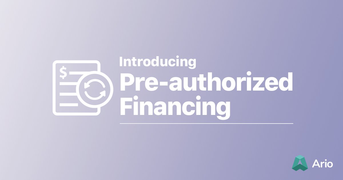 ArioPlatform's tweet photo. Save time (and face!) when it comes to paying your recurring invoices with help from Pre-Authorized Financing - our latest payment solution. https://t.co/VUbikxXzNC https://t.co/WRg1lGxMrk