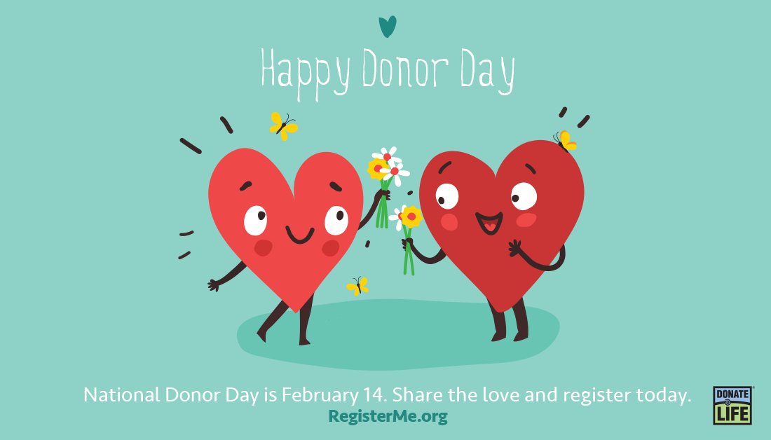 DonateLife's tweet photo. Happy #NationalDonorDay! Share the love &amp; register your decision to be an organ, eye and tissue donor at https://t.co/sX9arWRhfD or in your #iPhone Health App. Thank you to all donors, registered donors, donor families, and living donors for your generosity. 💙💚❤️ #DonateLife https://t.co/SDXan3TUF4