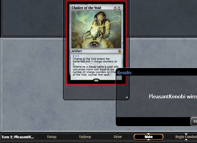 PleasantKenobi's tweet image. Them: Legacy is degenerate, and full of turn 1 wins

Me, an intellectual: it's not as common as you think

Chalice of the Void, half empty beer bottle in hand: OUTA MY WAY YOU PIECES OF SHIT, LETS FUCKING DO THIS *air horns*

Me: *looks directly at camera*