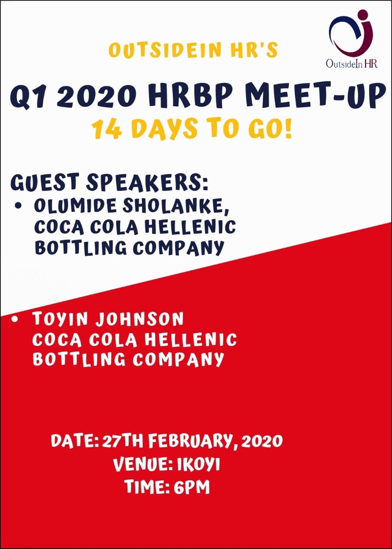 Q1 2020 HRBP Meet-Up is in 2 WEEKS. Are you excited?

Meet our guest speakers!
Olumide Sholanke 
HR Director, Coca Cola Hellenic 

Toyin Johnson
Big Data Analytics Partner, Coca Cola Hellenic

#hrbp #hrevent #networkingparexcellence