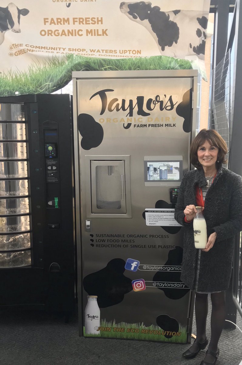 CllrAngela's tweet photo. First time use of the new milk vending machine at @TelfordWrekin - Cllrs getting on board too 😃👍
#plasticfreeTW https://t.co/uHYARcWcWC
