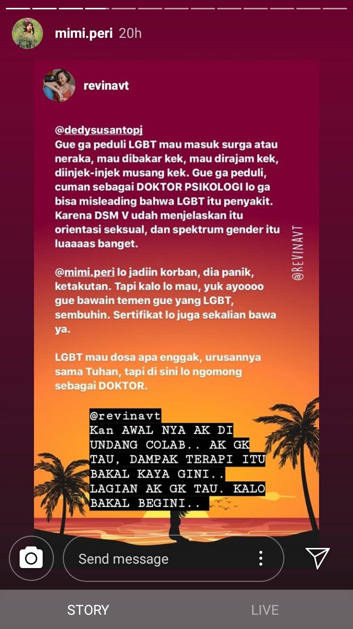 Instagram story Mimi Peri menanggapi Revina VT