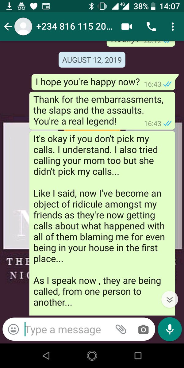 Later that day on August 12, 2019, after the assault and the fight, I had a chat with Anita and below you'd find the receipts from 12th to 13th of August. All of it... I never wanted to be in her house but for some reason I was stupidly supportive!