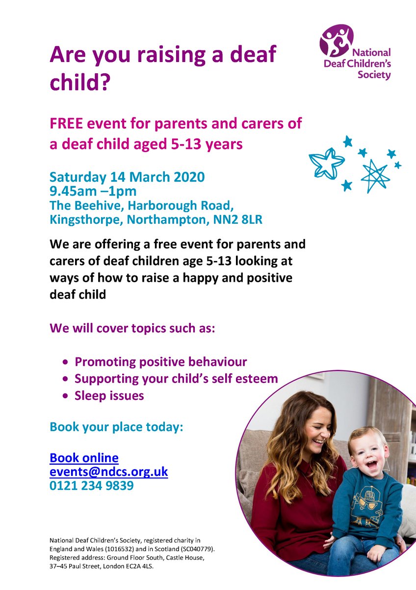 LONorthants (@lonorthants) on Twitter photo FREE <a href="/NDCS_UK/">NDCS</a> event for parents and carers of a #deaf child aged 5-13 years. Saturday 14 March 2020 (9.45am-1pm) at <a href="/NtonBeeHive/">The Bee Hive</a>, Harborough Rd, #Northampton, NN2 8LR. Book via events@ndcs.org.uk or 0121 234 9839. FREE <a href="/NDCS_UK/">NDCS</a> event for parents and carers of a #deaf child aged 5-13 years. Saturday 14 March 2020 (9.45am-1pm) at <a href="/NtonBeeHive/">The Bee Hive</a>, Harborough Rd, #Northampton, NN2 8LR. Book via events@ndcs.org.uk or 0121 234 9839.