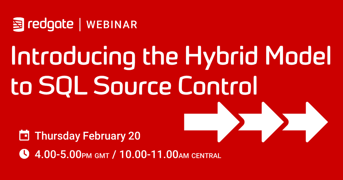 redgate's tweet image. We’re excited to announce our new ‘hybrid model’ workflow! The model combines #state-based #development in #SQLSourceControl and #SourceControl for #Oracle with the customizable power of #migrations-based #deployments. Join this session to find out more: rd.gt/2SmlBDT