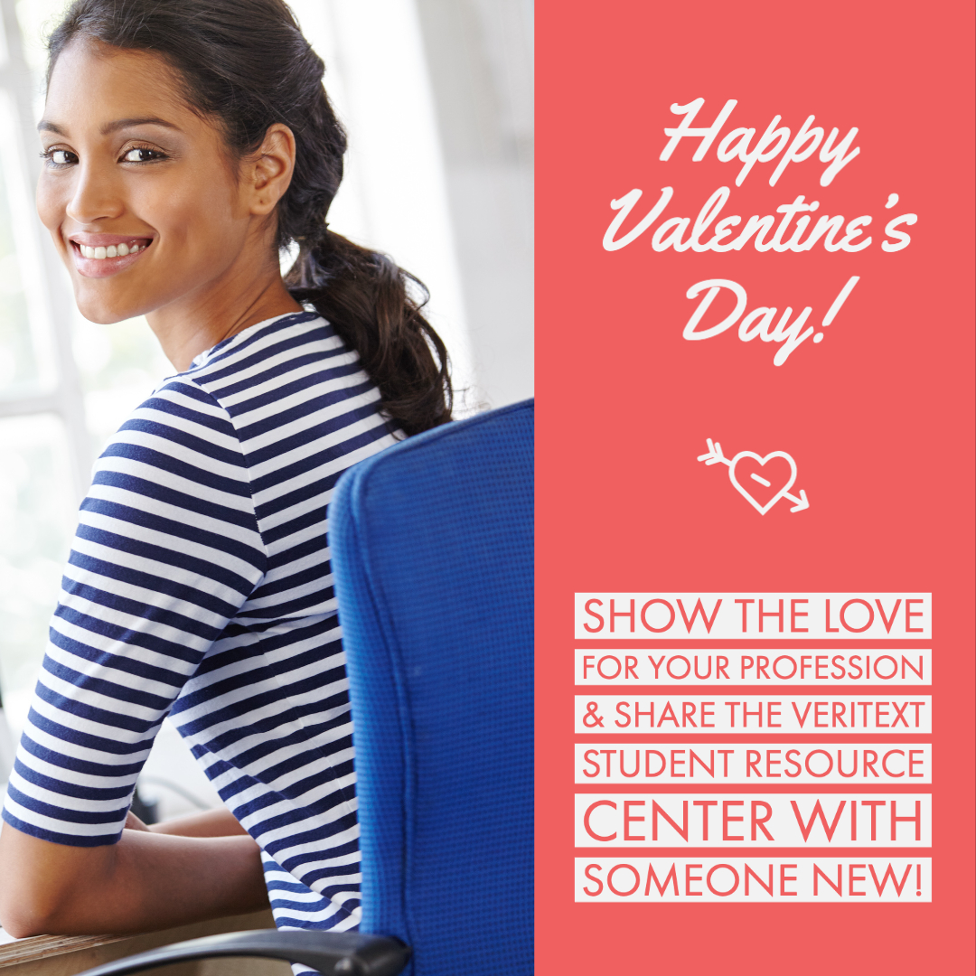Happy Valentine’s Day! Show some love for your profession today by sharing the Veritext Student Resource Center with someone new! veritext.com/court-reportin…. #VeritextCares #CRCW20
