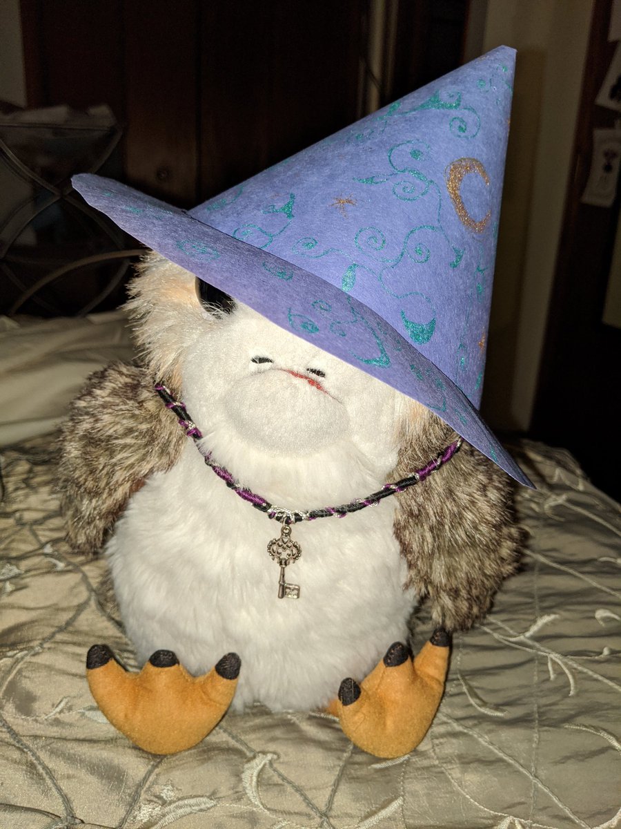 Porgtato's tweet photo. I like the necklace but I'm not sure about the hat that the human said would only take 10 minutes but of course it was about an hour before it was on my head.

I am told that it is #WizardFriday thanks to @rstevens . https://t.co/ygc35XH4b9