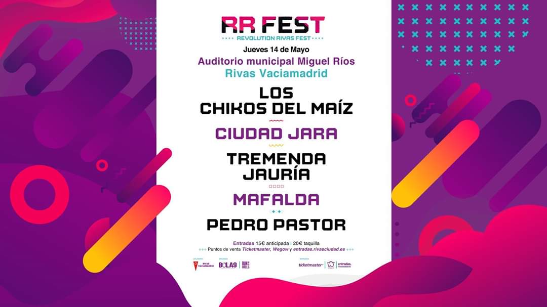 ✊🏽 REVOLUTION RIVAS FEST ✊🏽

Cartelazo de lujo para el festival que tendrá lugar en el Auditorio Miguel Ríos de Rivas Vaciamadrid 

➡️ <a href="/chikosdelmaiz/">Los Chikos del Maíz ⚒️</a>, <a href="/ciudadjara/">Ciudad Jara</a>, <a href="/tremendajauria/">Tremenda Jauría</a>, <a href="/MafaldaGrupo/">Mafalda</a> y <a href="/PedroPastorG/">Pedro Pastor</a> 

Las entradas para esta segunda edición cuesta solo 15€ 😱