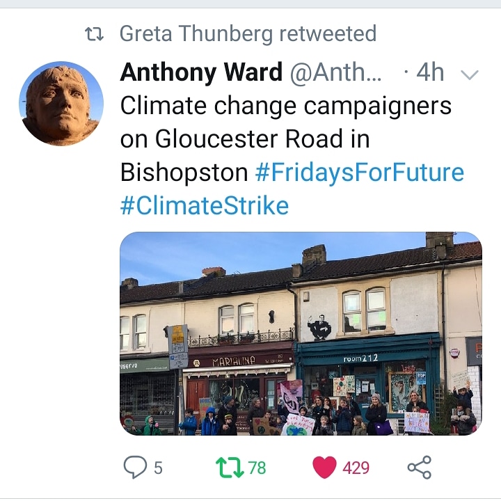 Greta Thunberg retweeted a post of school kids protesting outside our shop this morning!
