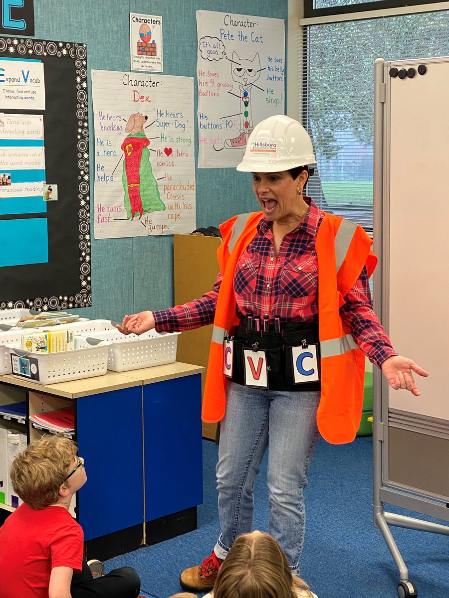 EngageTeachers's tweet photo. Babs the Builder came to visit @LenoxHSD to work with kinders on building CVC words! We love how Stephanie Timmons took on this week’s challenge! #engagingteachers #engagehsd #betheone #proudtobehsd https://t.co/EcGfcd0CsS