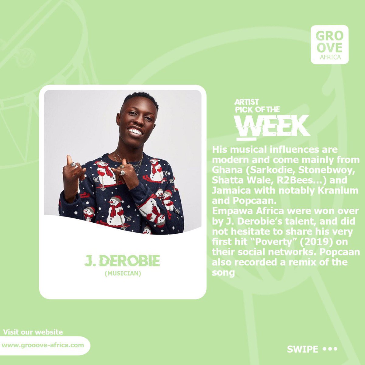 #artistpick for today is Ghanaian reggae/dancehall artist @jderobie 🙌 🇬🇭 🇯🇲
#swipe👉
Visit groove-Africa.com for more 
#grooveafrica #artistpick #jderobie #odobra #irie #poverty #empawa #empawa30 #mreazi #ghmusic #jamaica #reggae #dancehall