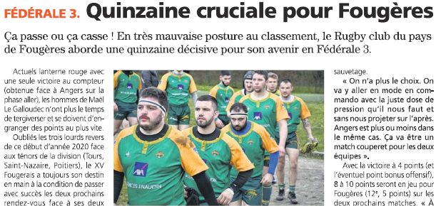 RCPFougeres's tweet photo. 📰ACHETEZ le journal @LaChronique35 de la semaine pour avoir les 2 Articles entiers 🗞
🔰Un grand merci encore à eux !!🏉🔥 https://t.co/BdXmPX0dr8