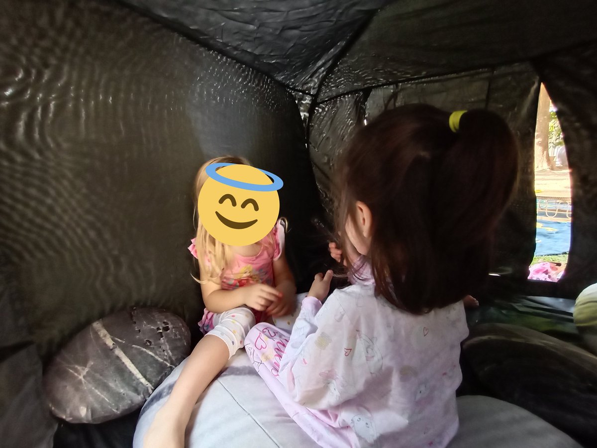 pajamas day provocation. From stories around the bonfire to light with loose parts and shadow exploring in the tent and grilled marshmallows. What a fun day in EY! #earlyyears #pajamasday #vislao #provocation