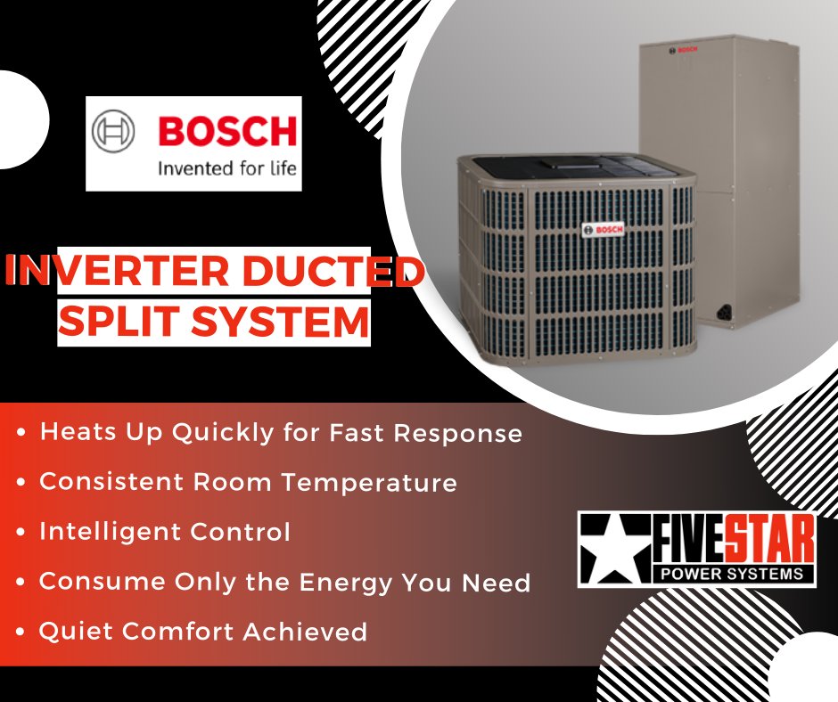 FiveStarPower's tweet photo. Five Star is proud to offer the Bosch Inverter Ducted Split System (IDS) and Inverter Ducted Split System (IDS 2.0) now.  These systems are the comfort you've been waiting for with industry leading efficiency. https://t.co/lGQF0jamXW
