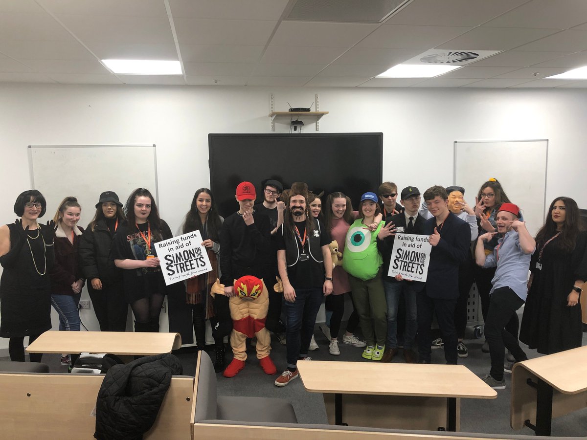 Dressed up on the last day of <a href="/simonotstreets/">Simon on the Streets</a> fundraising for our year 2 TV &amp; Film students. They have done a great job of creating a video for the charity along with various fundraising activities over the last 4 weeks. Well done TV Y2 😀😁🎥 #Charity #Fundraising <a href="/leedscitycoll/">Leeds City College</a>