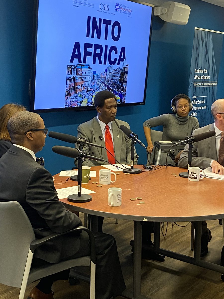 .@JDevermont visits the Elliott School today with @RealDeanB, @jengcooke (@IAfS_GWU) & Dr. Mohamed Camara (@CfAS_HU) for the first live recording of the #IntoAfrica podcast! #ElliottProud