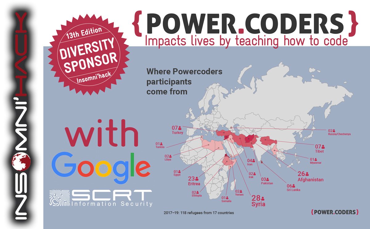 1ns0mn1h4ck's tweet image. @scrtsa and @Google are happy to invite 30 PowerCoders to Insomni'hack 2020, as part of a common diversity initiative!
@PowerCodersHQ will also have a booth and we invite you to visit them when on site during the event.
#INS20 #Infosec #PowerCoders