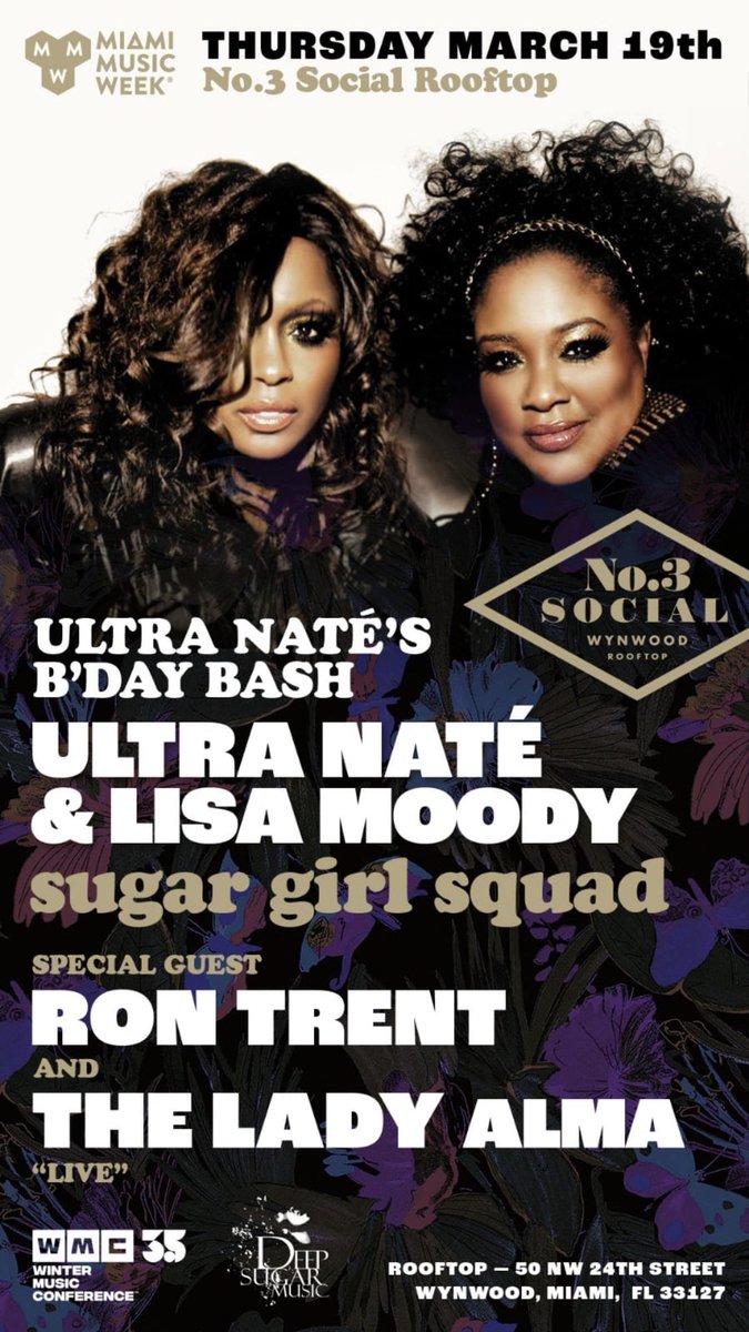 ultranatemusic's tweet photo. Miami Miami Miami...There. I said it! ๐ 3.19 @no3social @DEEPSUGAR @WMCtweets @MiamiMusicWeek My #BIRTHDAYBASH ๐๐ฝ๐๐ฝ w @ultranatemusic @LisaMoody and our SPECIAL GUESTS!! @DJRONTRENT & @theladyalma ๐คฏ๐คฉ #AdvTix @eventbrite holla at your girls ๐ https://t.co/V0c8157gLe
