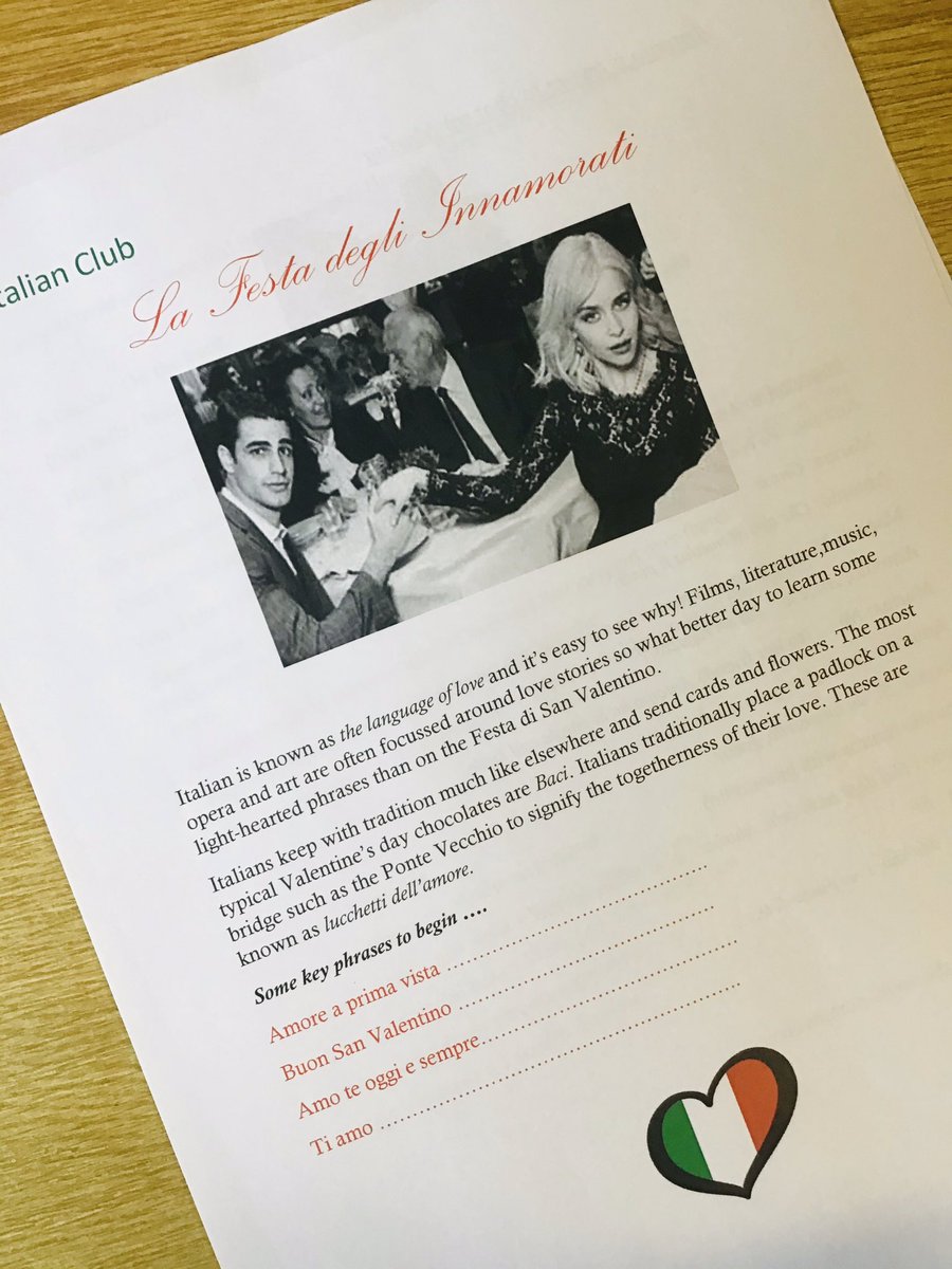 THSch_MFL's tweet photo. That’s Amore ...❤️
Italian Club celebrated ‘La Festa Degli Innamorati’ and San Valentino learning some lighthearted chat up lines, eating Baci and listening to Eros Ramazzotti🇮🇹 #THSchItalian #THSchlMFL @TalbotHeathSch https://t.co/zd1RkQpJTL