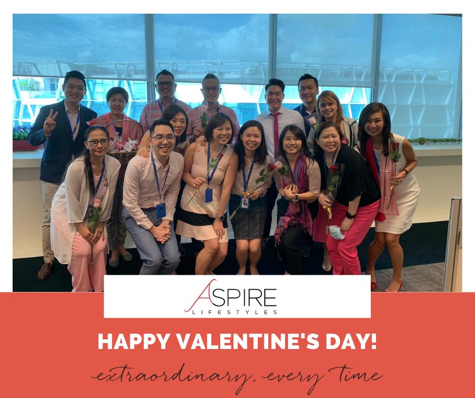 Happy Valentine's Day from the Aspire Lifestyles Singapore team, who went all out for the occasion, dressing in pink and passing out roses and cookies to help make the day special.
