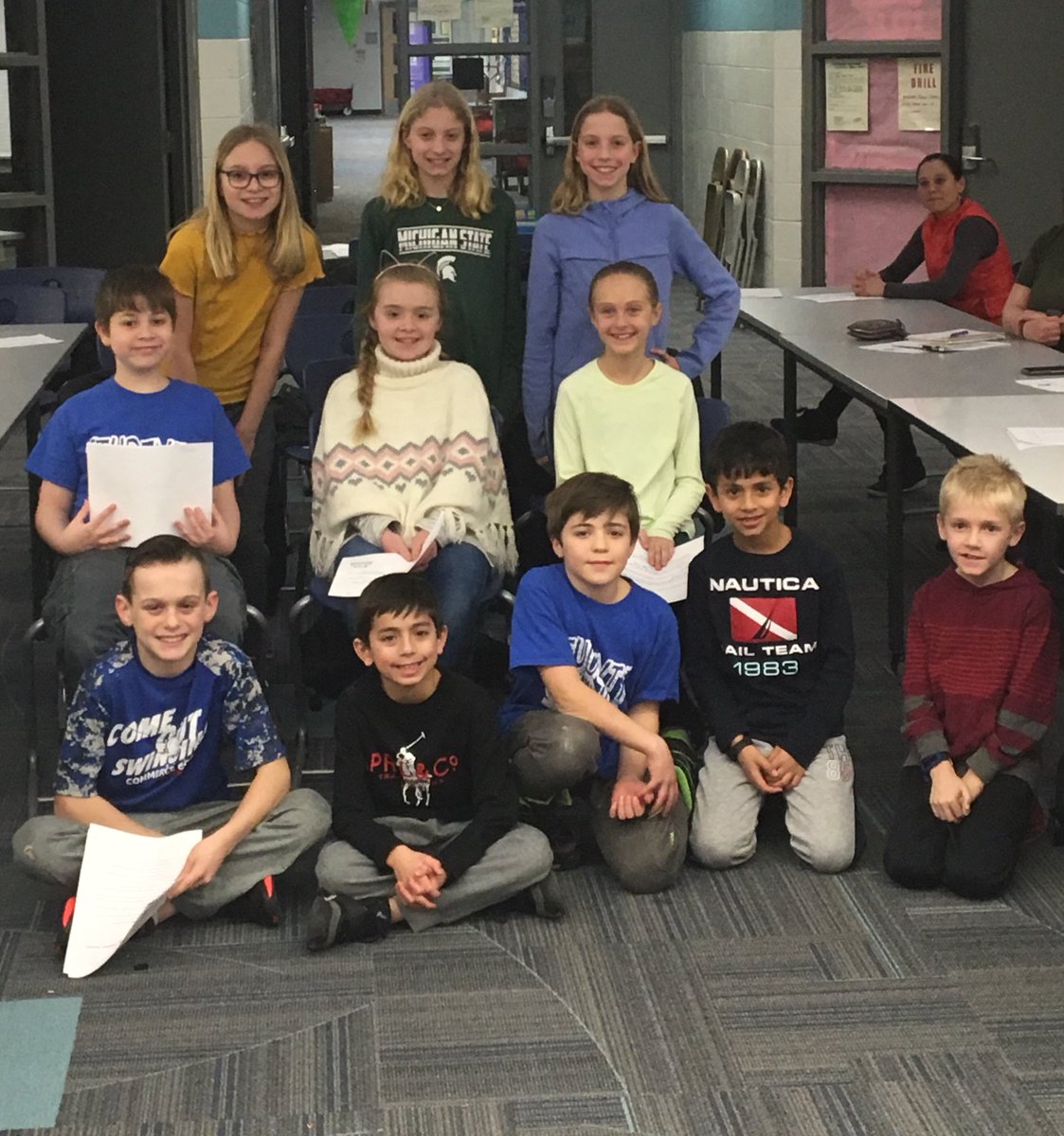 CommElPE's tweet photo. Student Council attend their first PTA meeting.  So PROUD of these kiddos!  #CommerceElem #WLPhysed https://t.co/RJkpCIyCaO