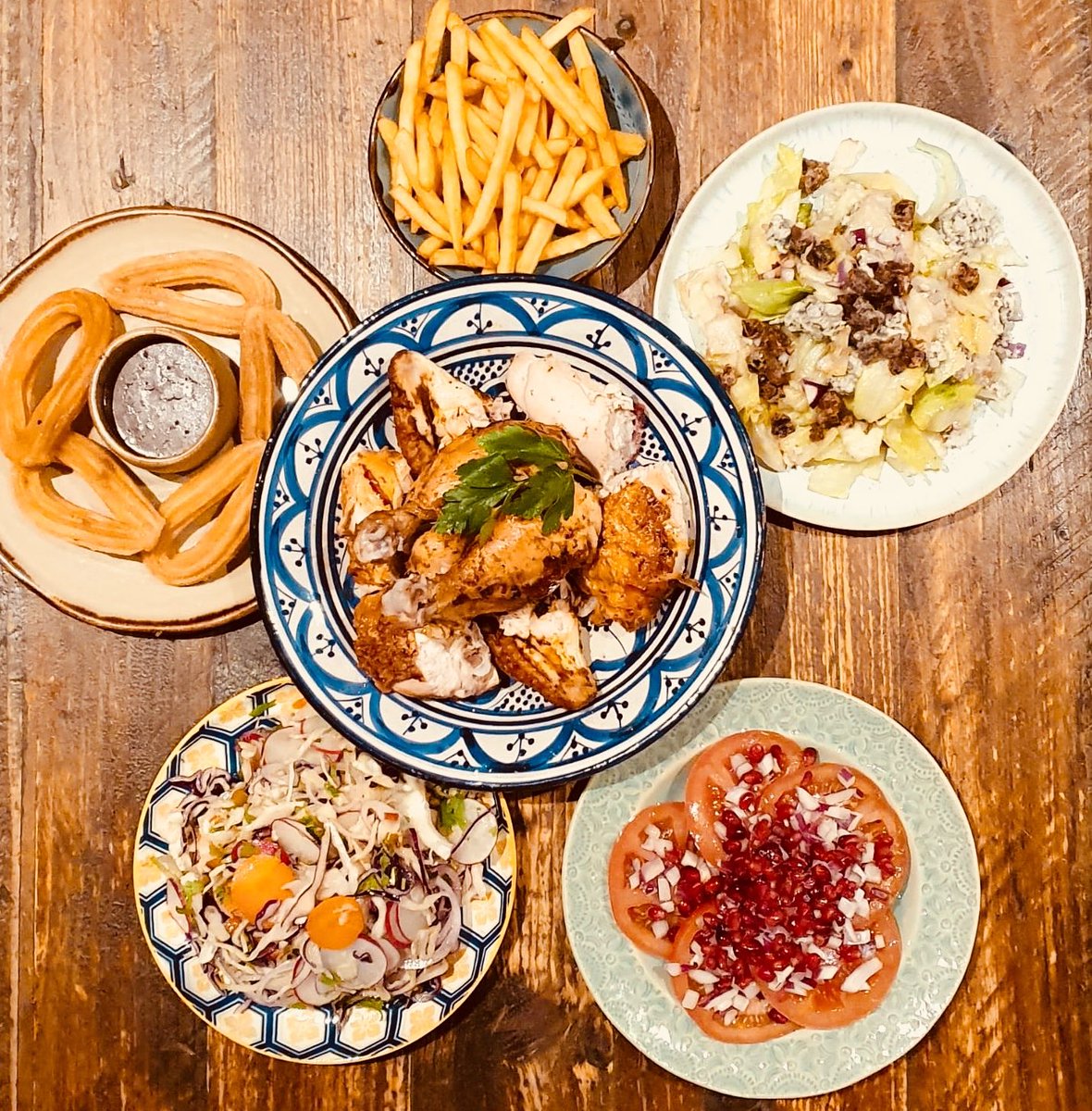 Escape the miserable weather and hunker down at La Feria this weekend with our Winter Weekend Warmer offer. A whole chicken, chips, choice of 2 salads and a portion of churros y chocolate for just £30.00. Available at lunchtimes on Saturday and Sunday.
