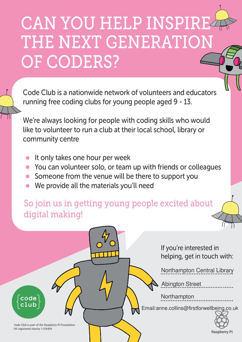 Library_Plus's tweet image. Can you help inspire the next generation of coders? We're looking for volunteers with coding skills to run a code club at #Northampton Central Library: email centlib@firstforwellbeing.co.uk for details