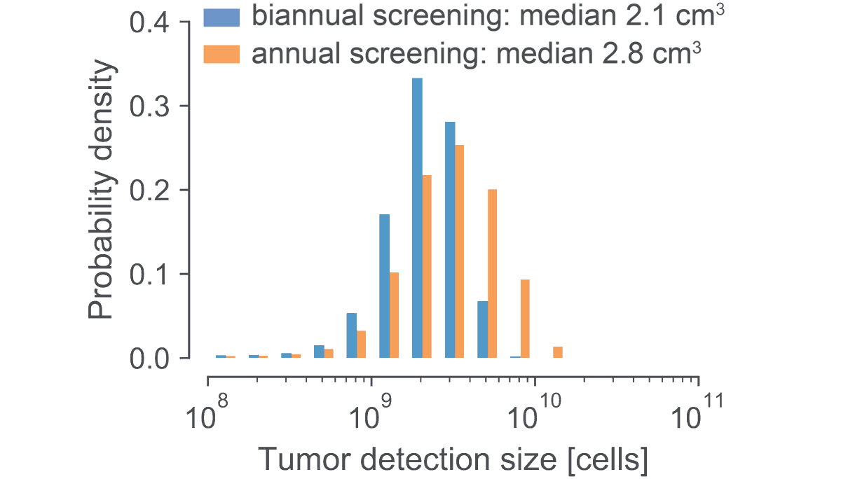 Thrilled to share our new paper on #cancerearlydetection: doi.org/10.1101/2020.0…. We developed a mathematical model of ctDNA shedding to predict the tumor detection size across different screening strategies with liquid biopsies. #mathonco #AACRLB20 1/n